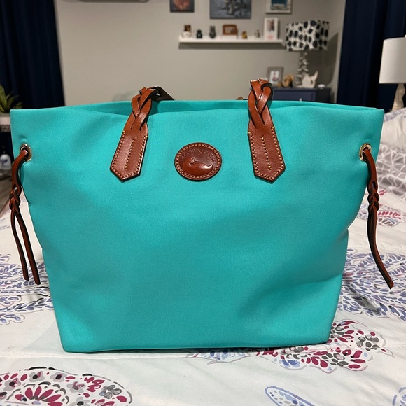 Dooney & Bourke Handbags - Dooney & Bourke Aqua Tote with Brown Accents